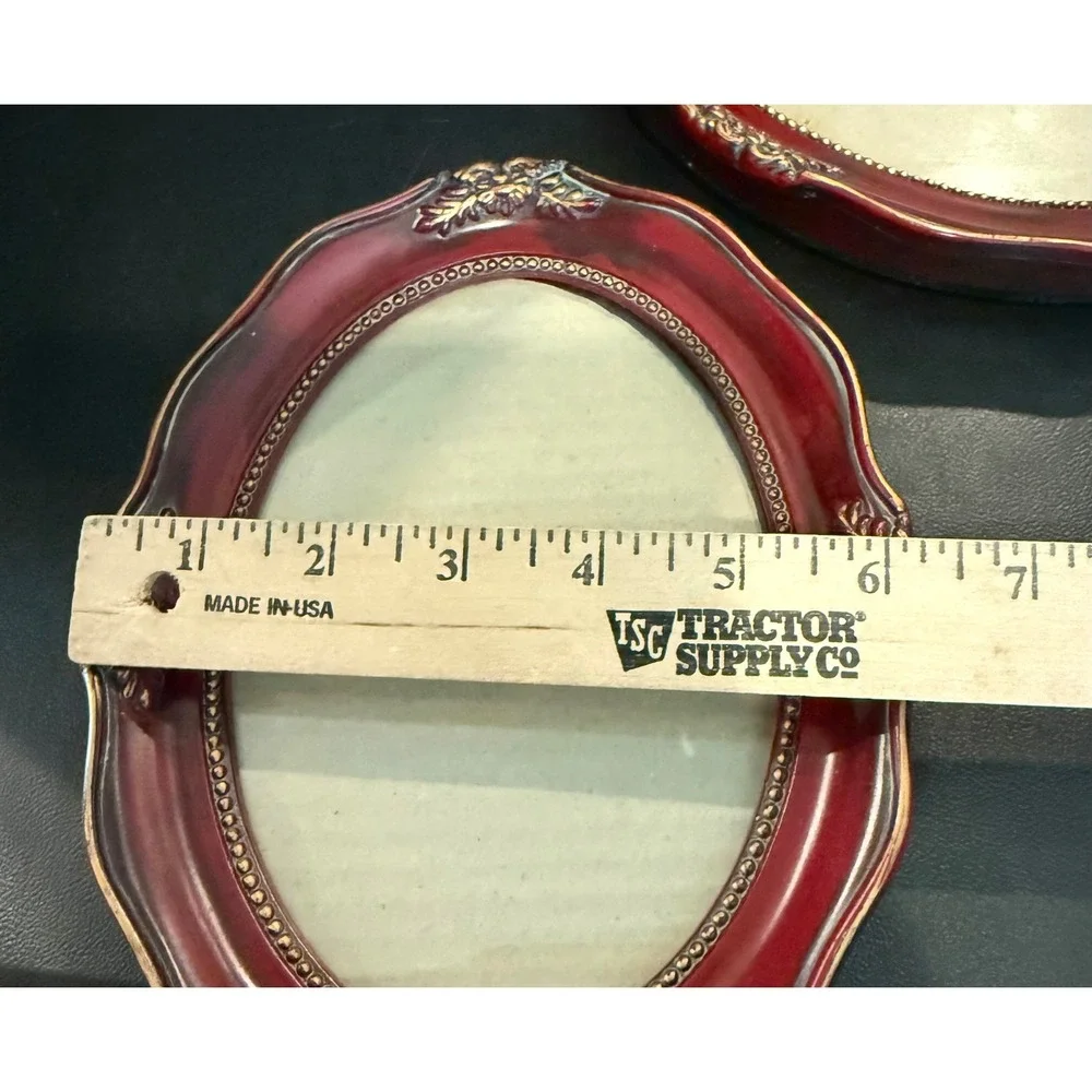 Oval 4x6 Picture Frames Burgundy Red Gold Victorian Scroll 2 Piece Set Ornate